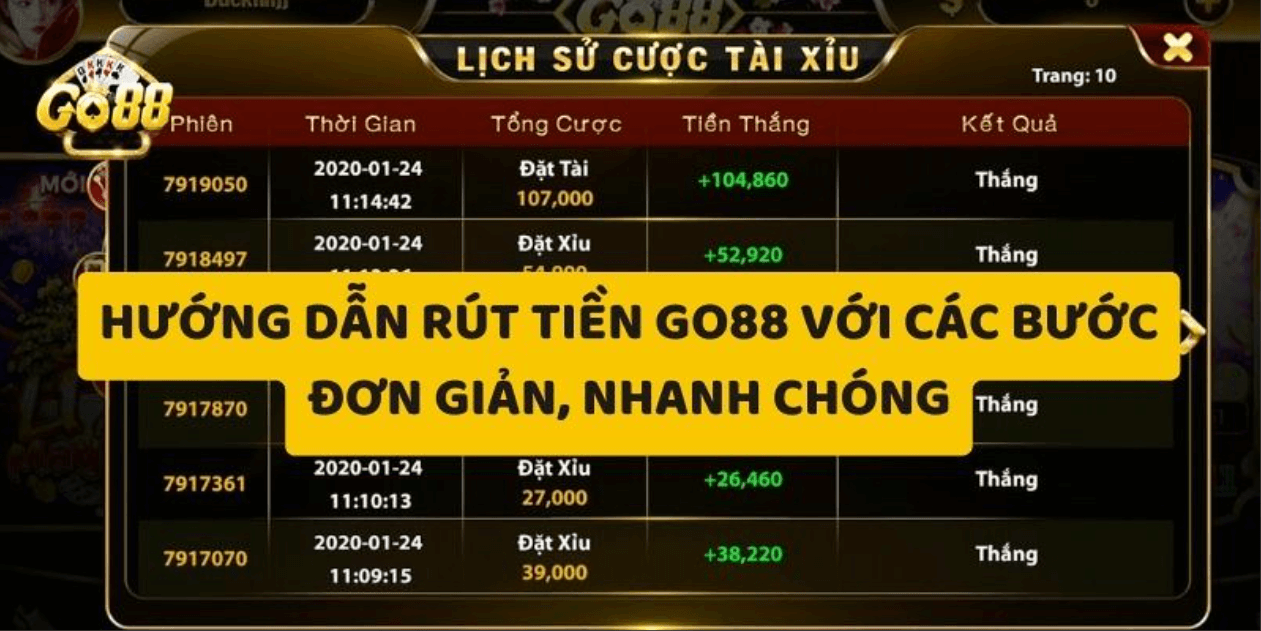 Cách rút tiền Go88