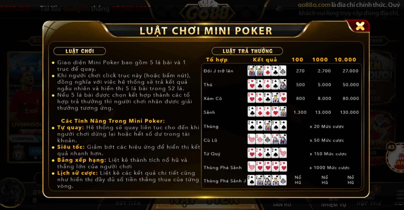 Luật chơi Mini Poker