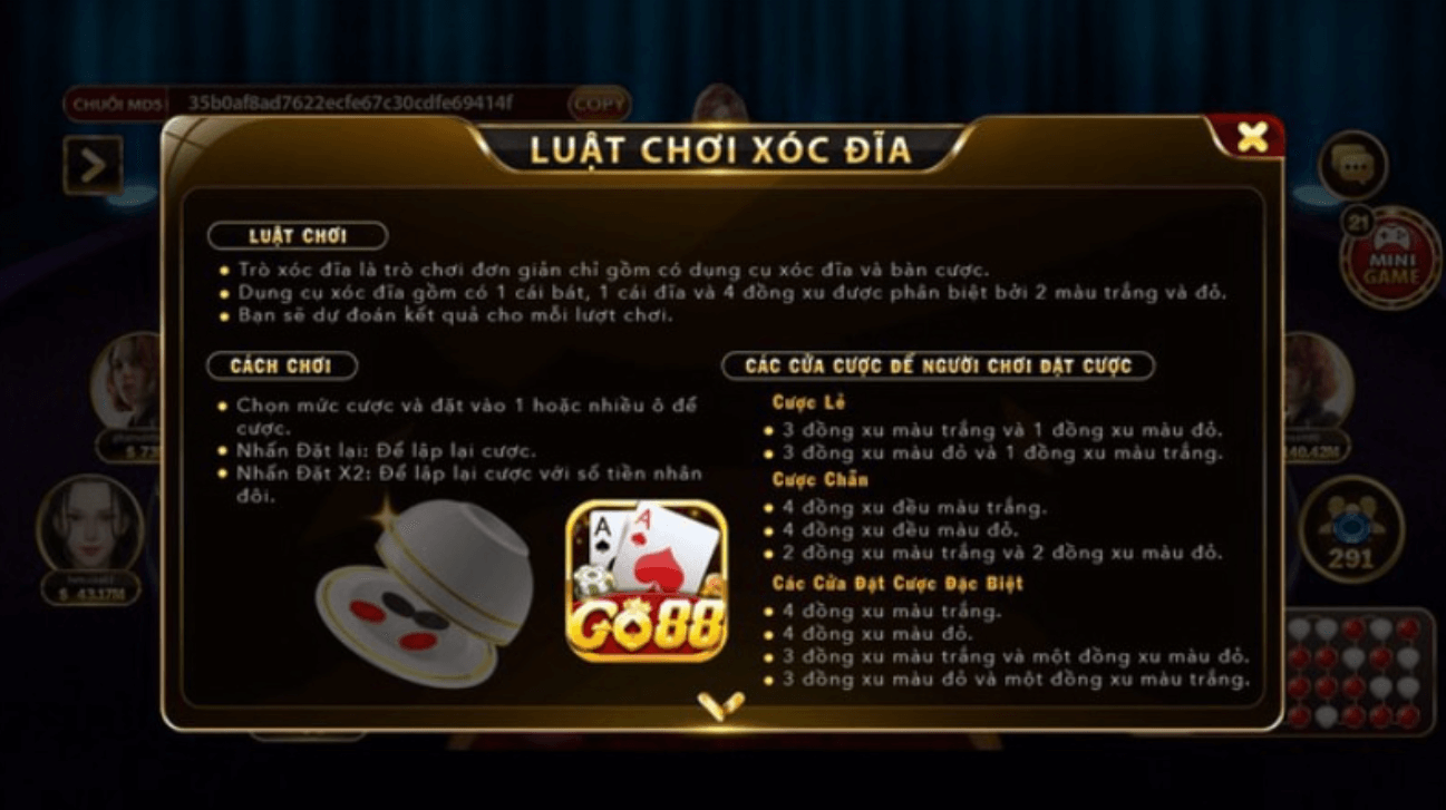 Luật chơi xóc đĩa trực tuyến Go88