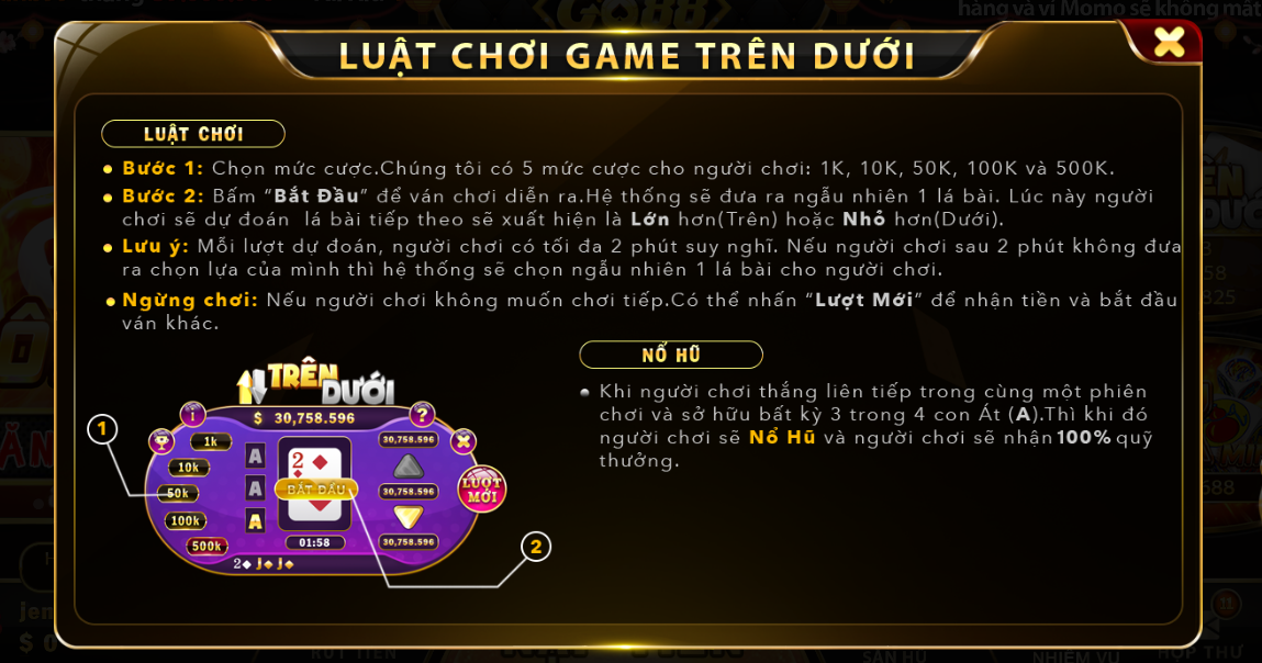 Luật chơi Trên dưới Go88 cho người mới bắt đầu