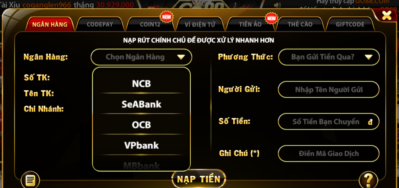 Hệ thống giao dịch tiện lợi và đa dạng tại Go88