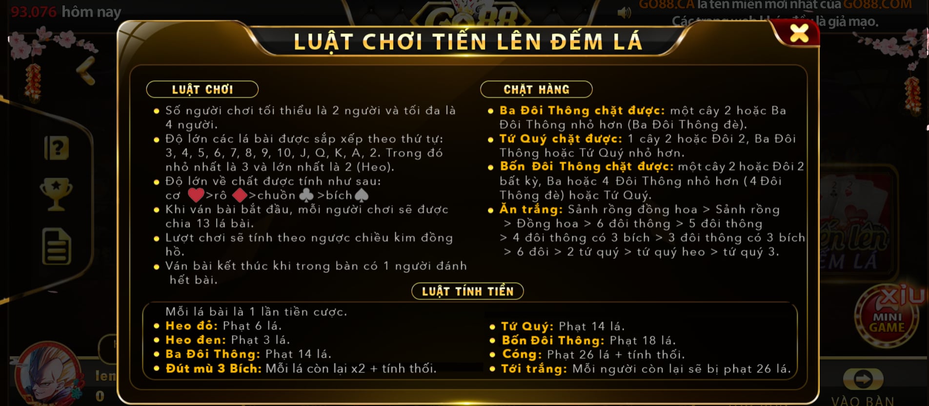 Luật chơi tiến lên đếm lá